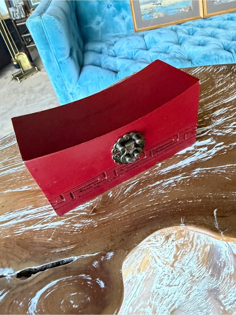 Red Decorative Jewelry Box with Antique Brass Clasp